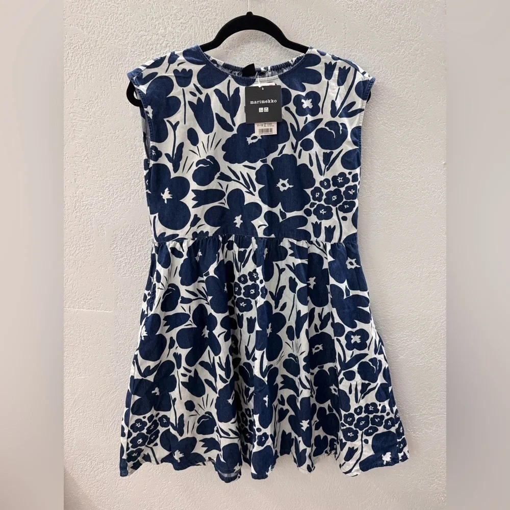 NWT MARIMEKKO x UNIQLO Kids Girls Cotton Denim Sleeveless Dress Floral 11-12Y